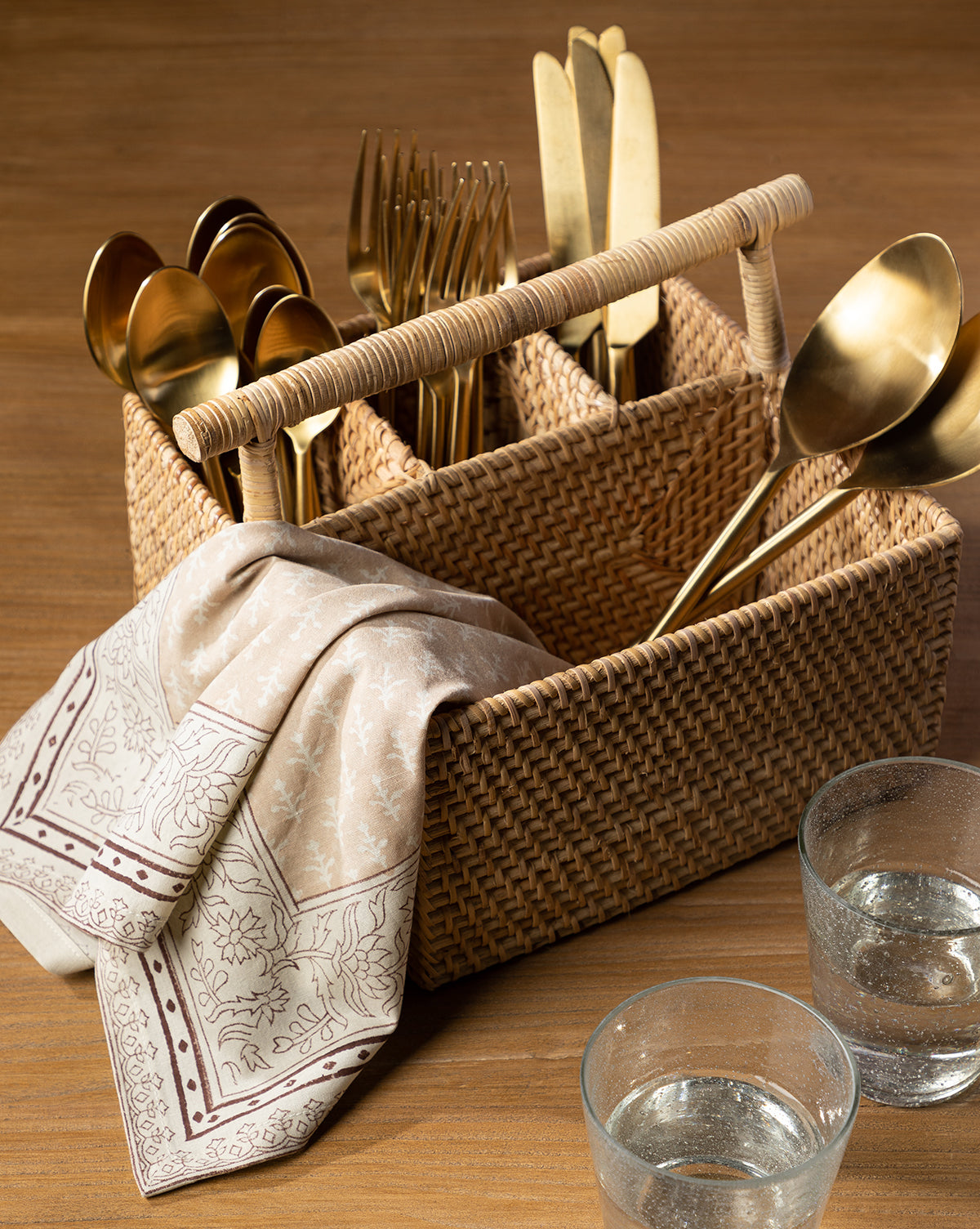 Rattan Flatware Tray, Vintage Woven Wicker orders Utensil Basket Tray