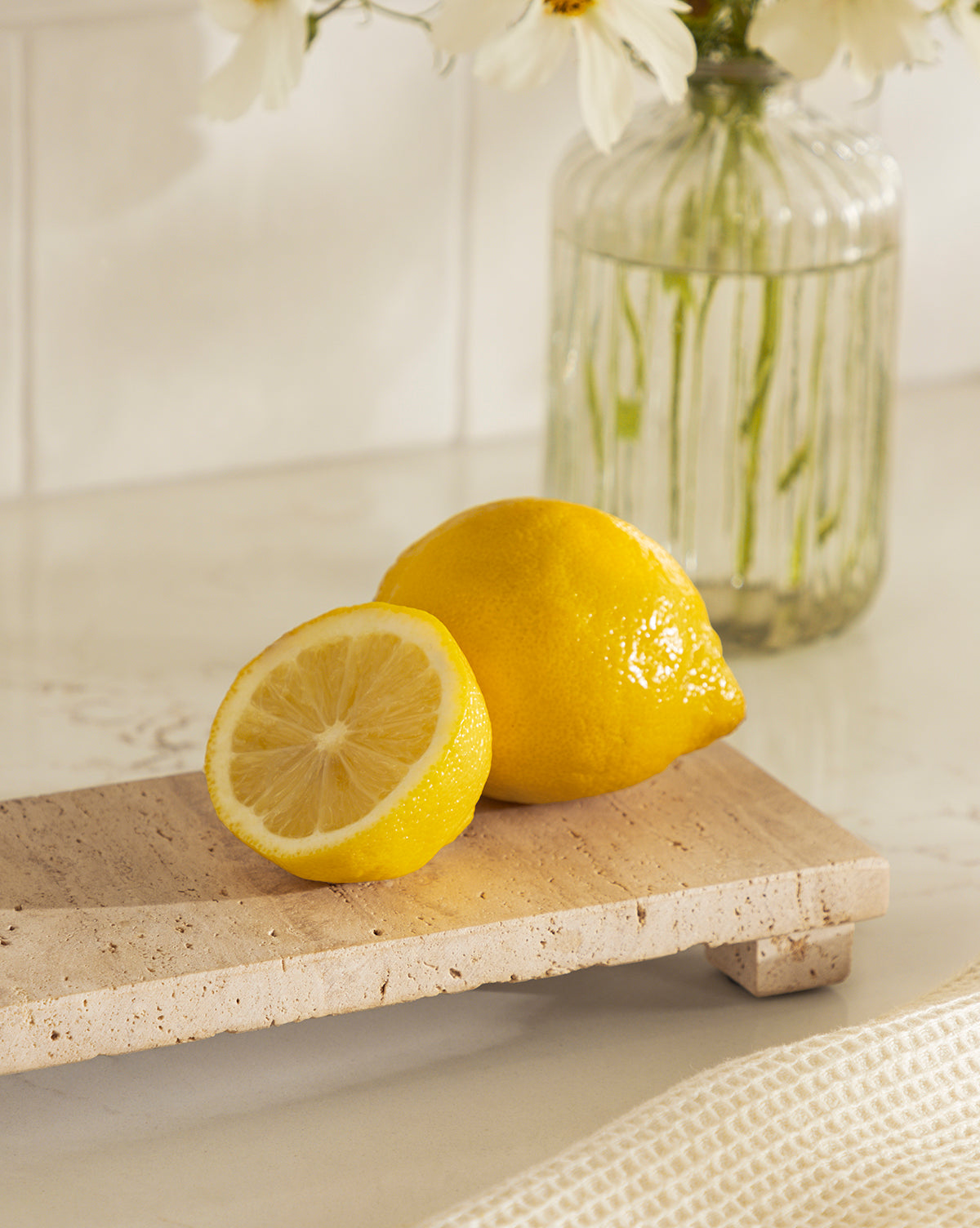 Beige Travertine Footed Serving Board