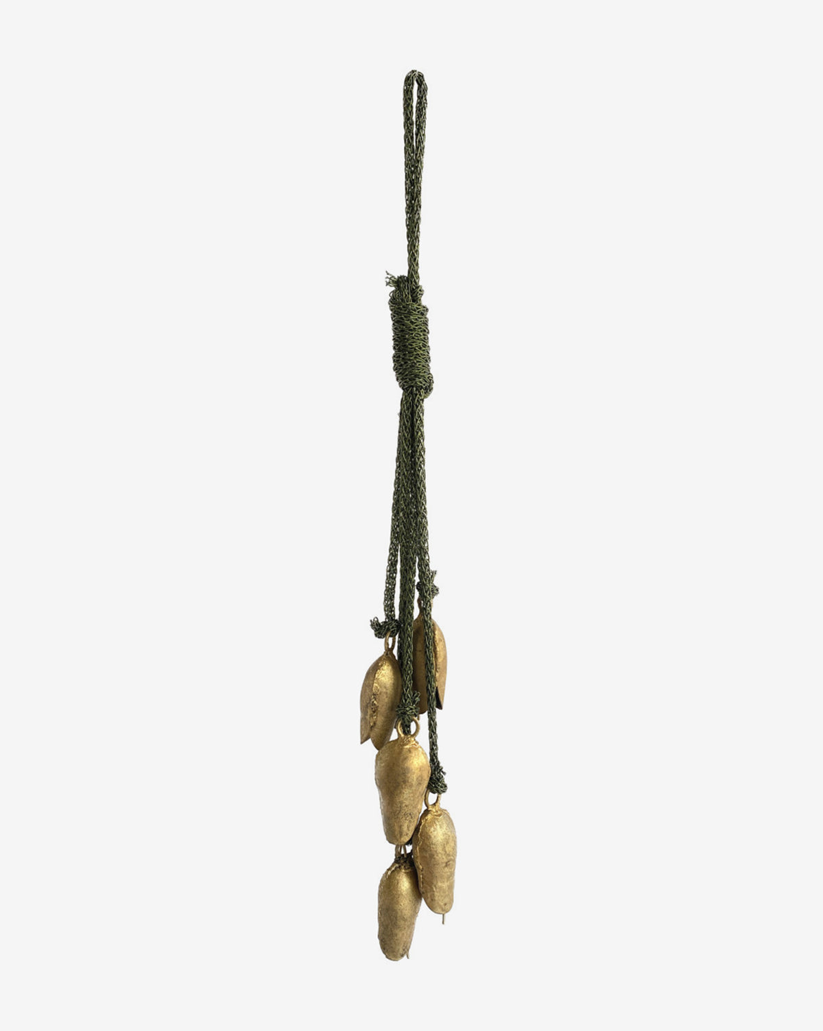 Antique Gold Hanging Bells on Green Rope