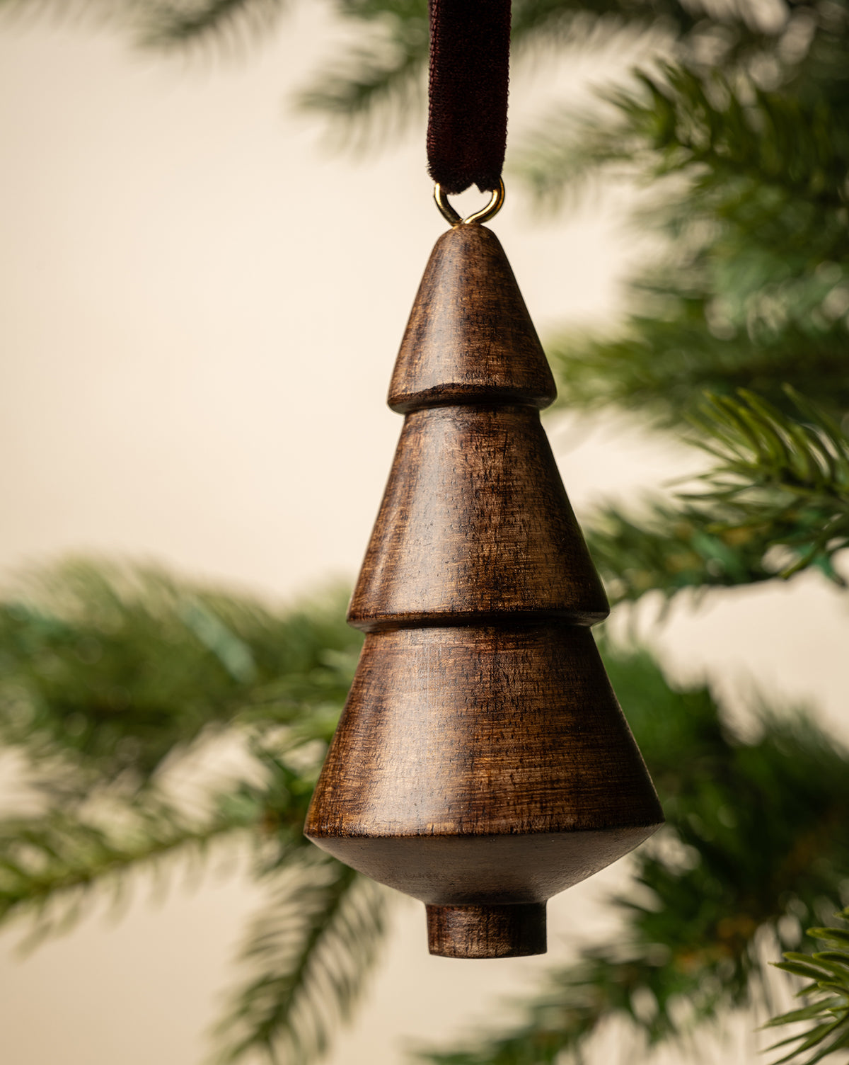 Carved Wood Tree Ornaments (Set of 2)