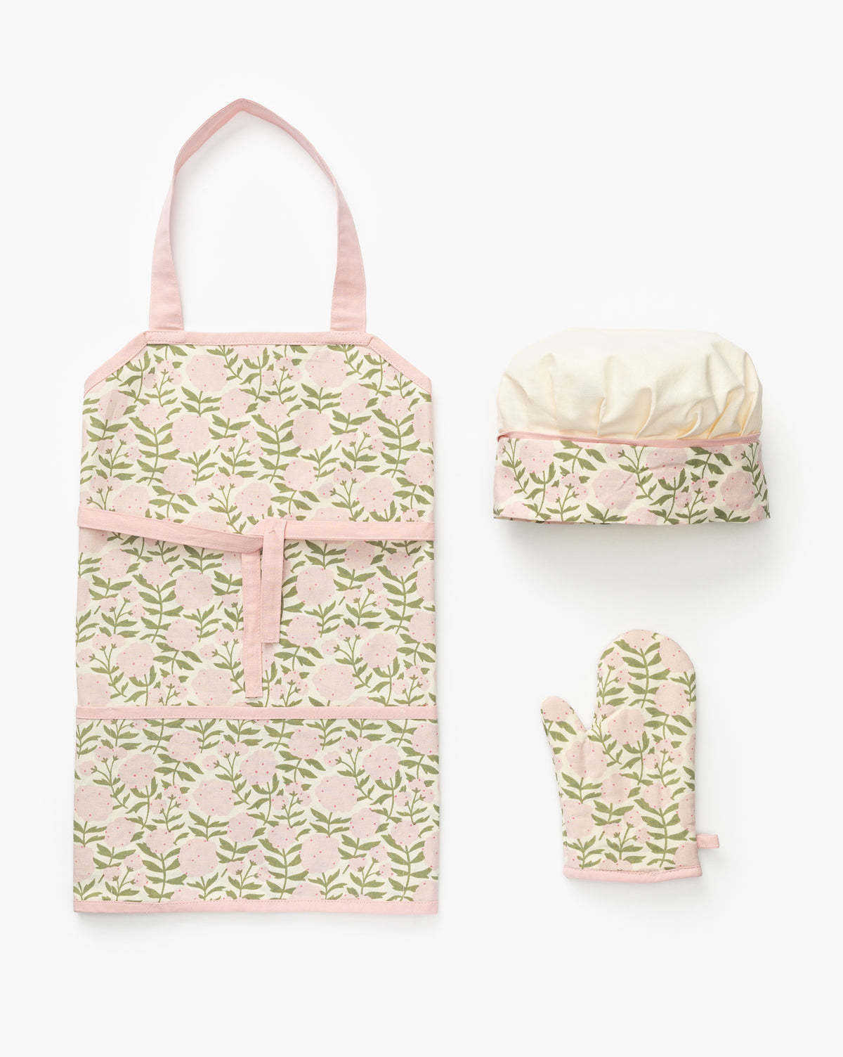 Floral Cotton Apron Kids Set (Set of 3)