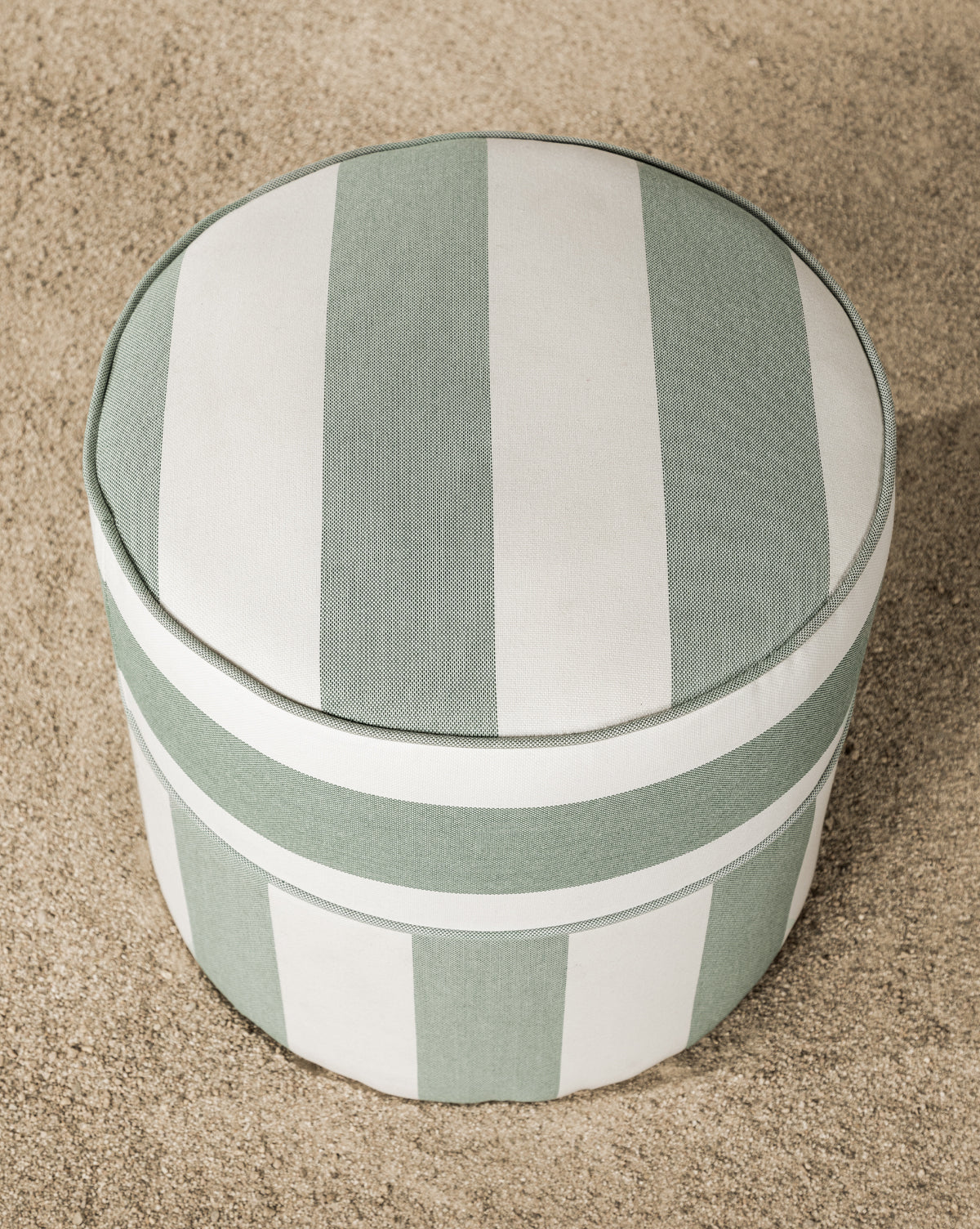 striped ottoman, outdoor pouf ottoman, outdoor ottoman cushion, indoor outdoor living spaces