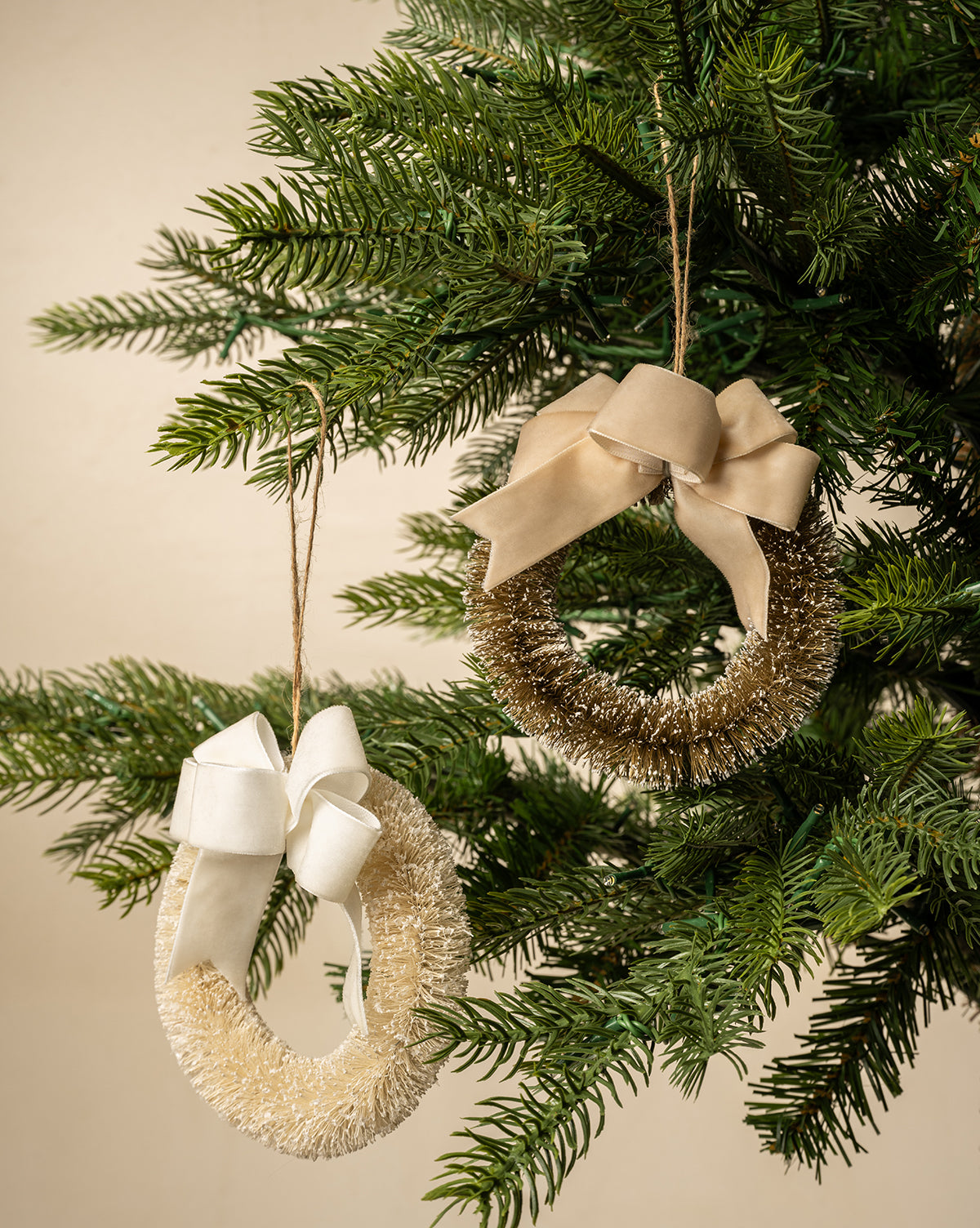 Sisal Wreaths with Velvet Bow (Set of 2)