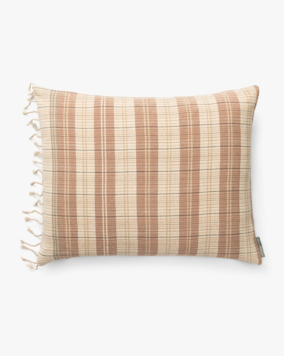 Vintage Rose & Tan Plaid With Tassels No. 1 Pillow Cover