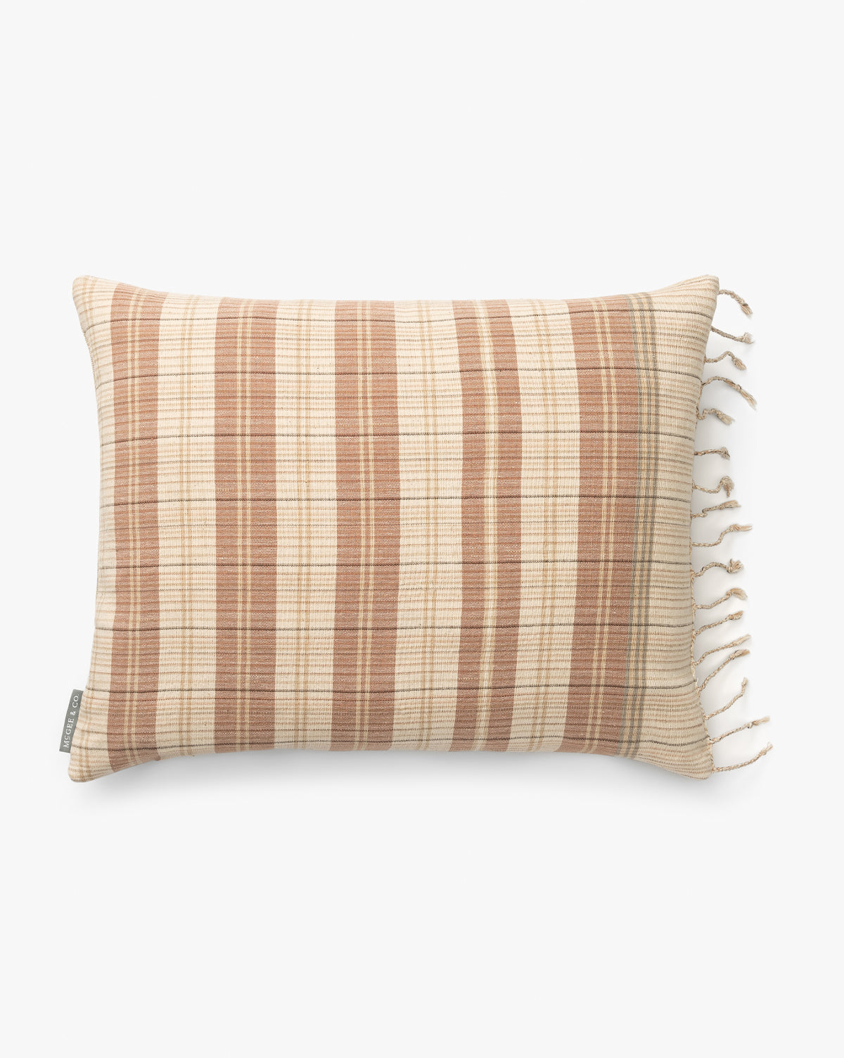 Vintage Rose & Tan Plaid With Tassels No. 2 Pillow Cover