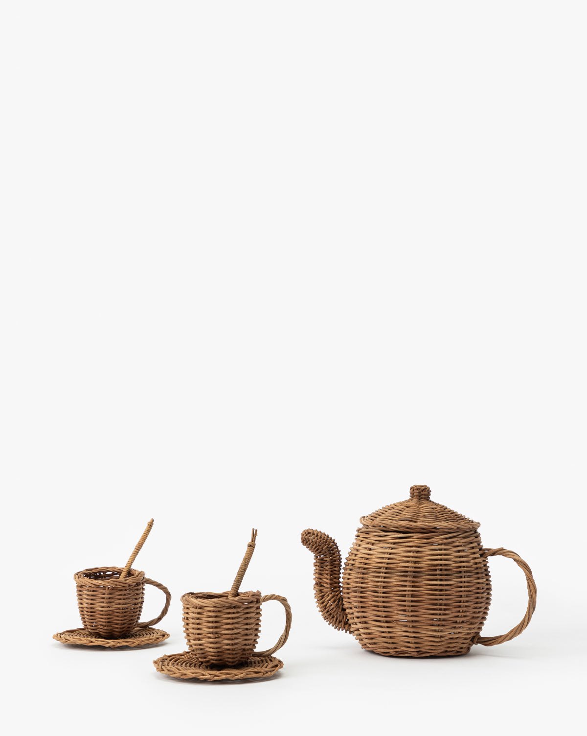 Woven Rattan Play Tea Set Set of 7