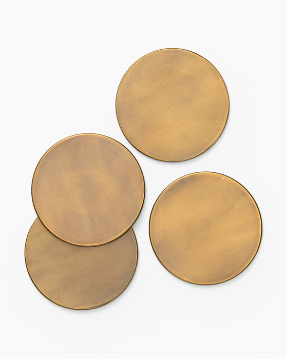 Handmade Brass Coasters, Pack of 4 Metal Drink Coasters, Unique