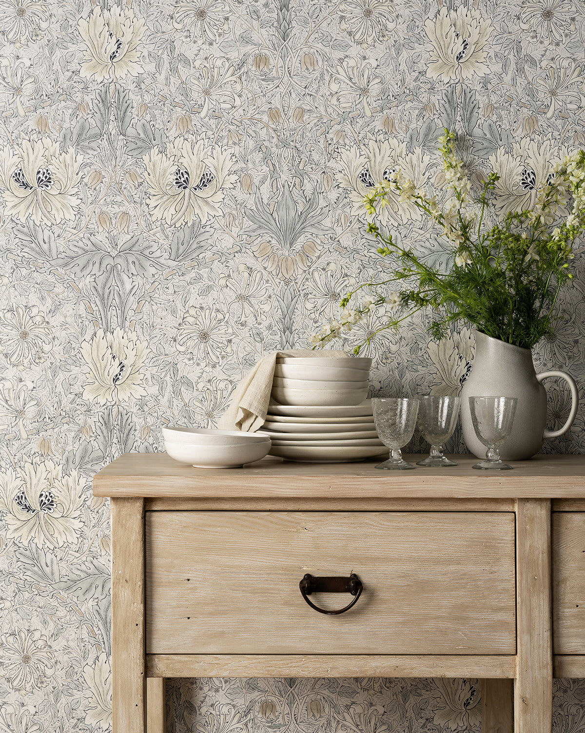 Morris & Co. x McGee & Co. Honeysuckle & Tulip Slate Blue Wallpaper