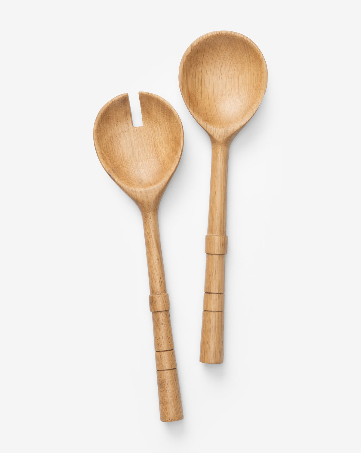 Notched Oak Wood Salad Servers