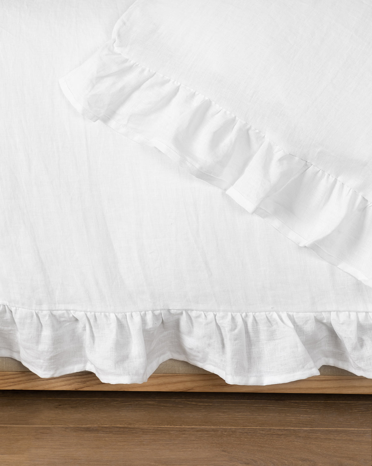 Ruffle White Linen Duvet Cover