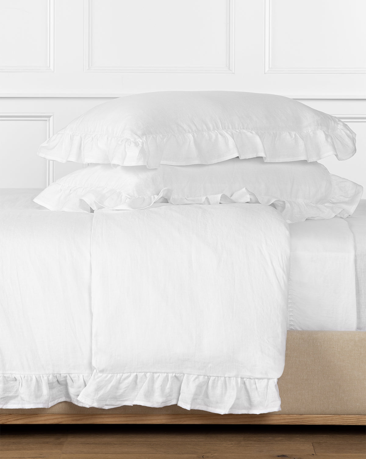 Ruffle White Linen Duvet Cover